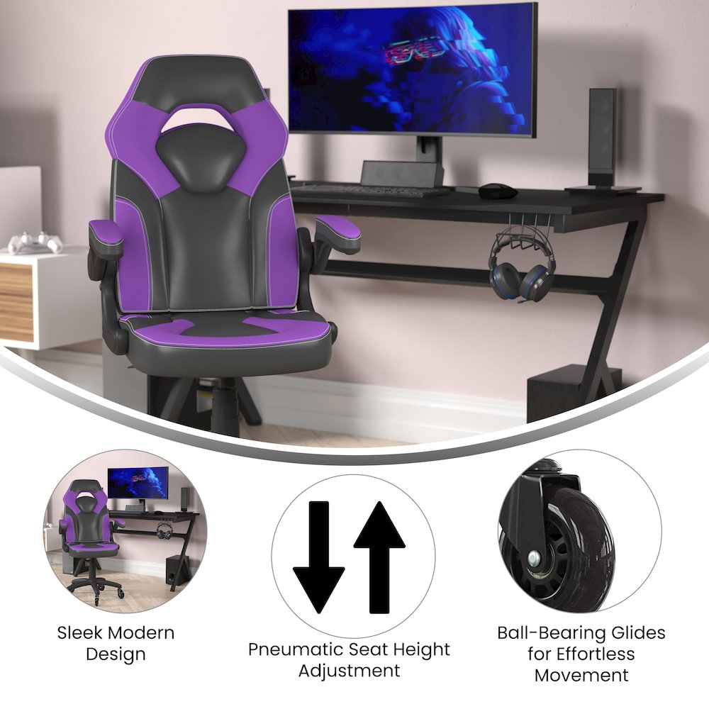 X10 Gaming Chair Racing Office Computer Chair, Purple/Black LeatherSoft. Picture 4