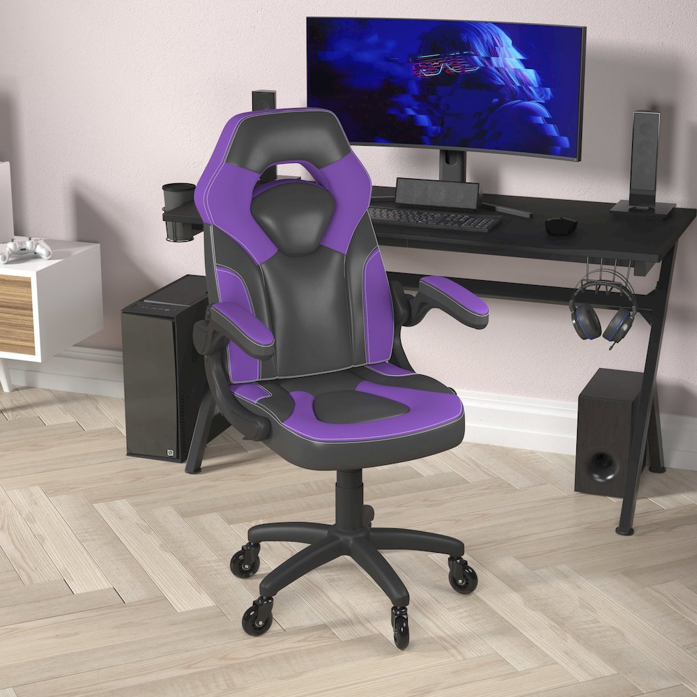 X10 Gaming Chair Racing Office Computer Chair, Purple/Black LeatherSoft. Picture 6