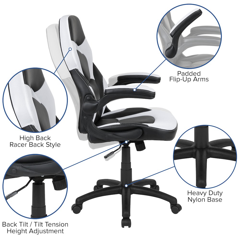 X10 Gaming Chair Racing Office Computer Swivel Chair, White/Black LeatherSoft. Picture 6