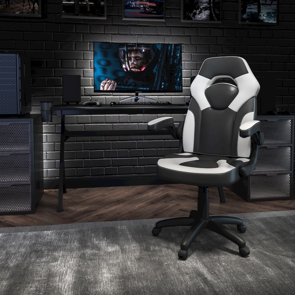 X10 Gaming Chair Racing Office Computer Swivel Chair, White/Black LeatherSoft. Picture 2