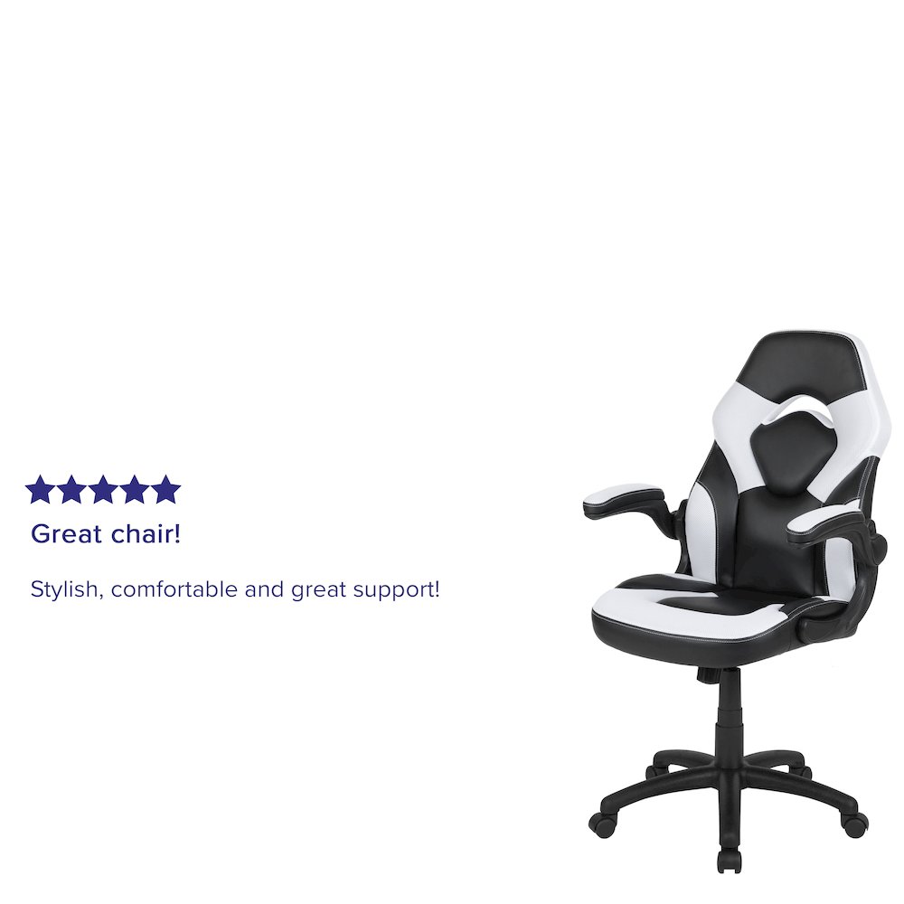 X10 Gaming Chair Racing Office Computer Swivel Chair, White/Black LeatherSoft. Picture 5