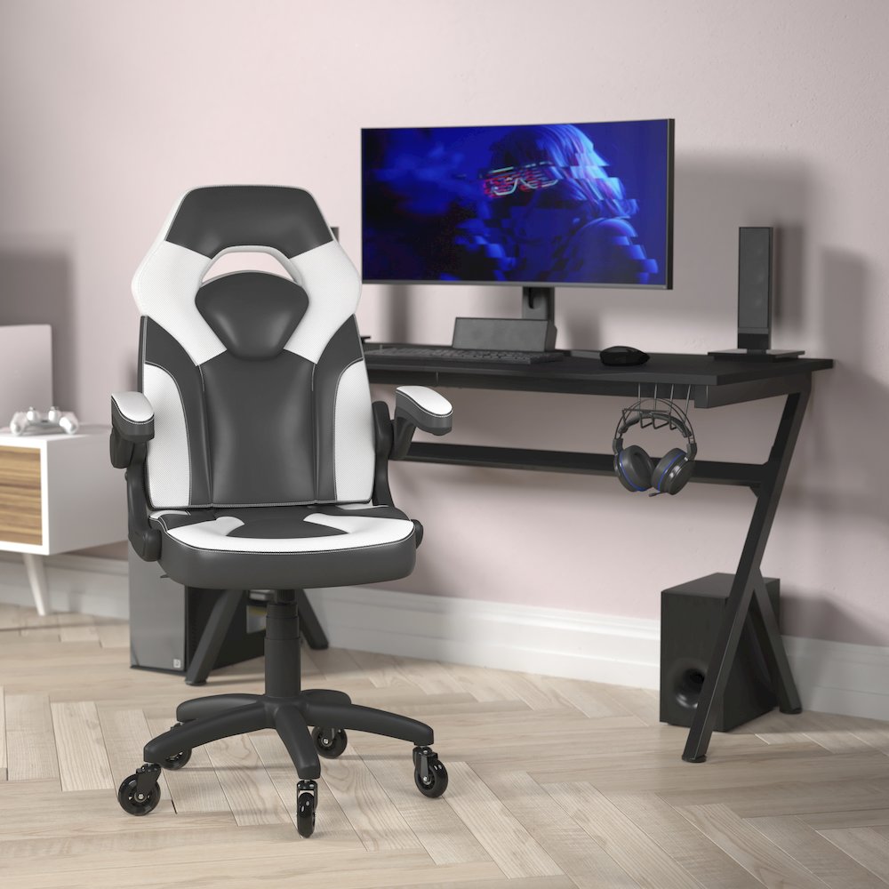 X10 Gaming Chair Racing Office Computer Chair, White/Black LeatherSoft. Picture 2