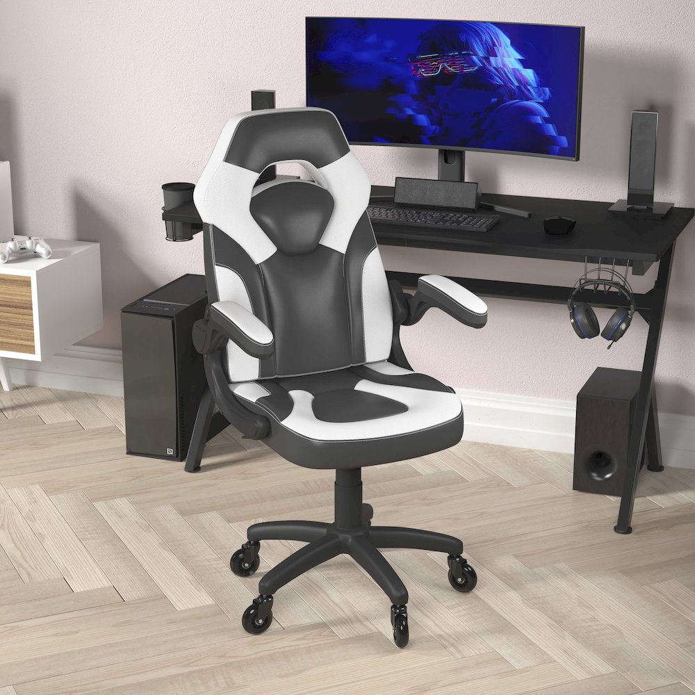 X10 Gaming Chair Racing Office Computer Chair, White/Black LeatherSoft. Picture 6