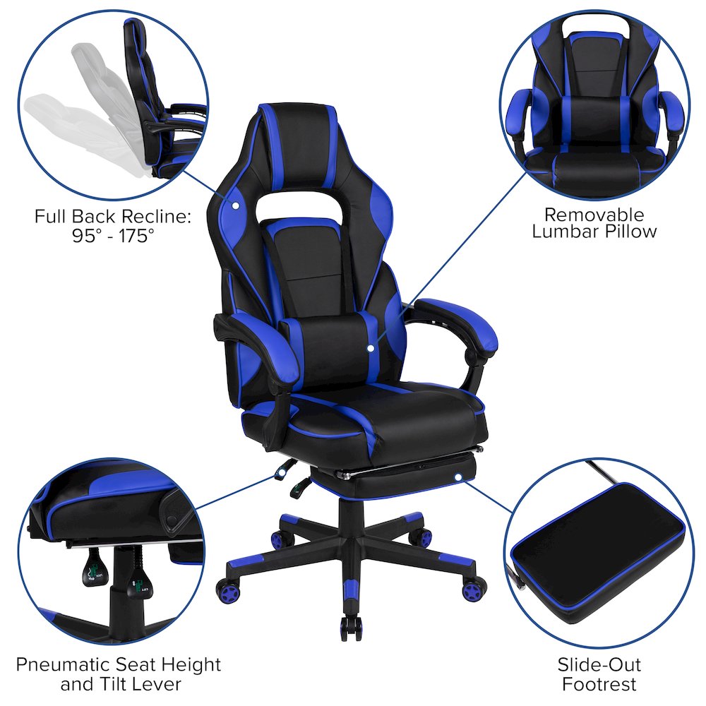 X40 Gaming Chair Racing Computer Chair - Black/Blue. Picture 5
