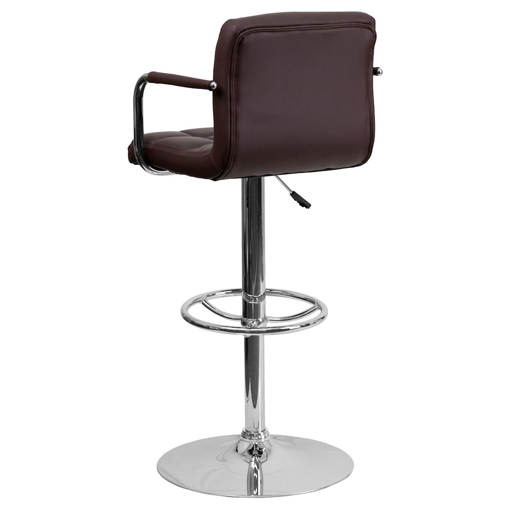 Brown Quilted Vinyl Adjustable Height Barstool with Arms and Chrome Base. Picture 7