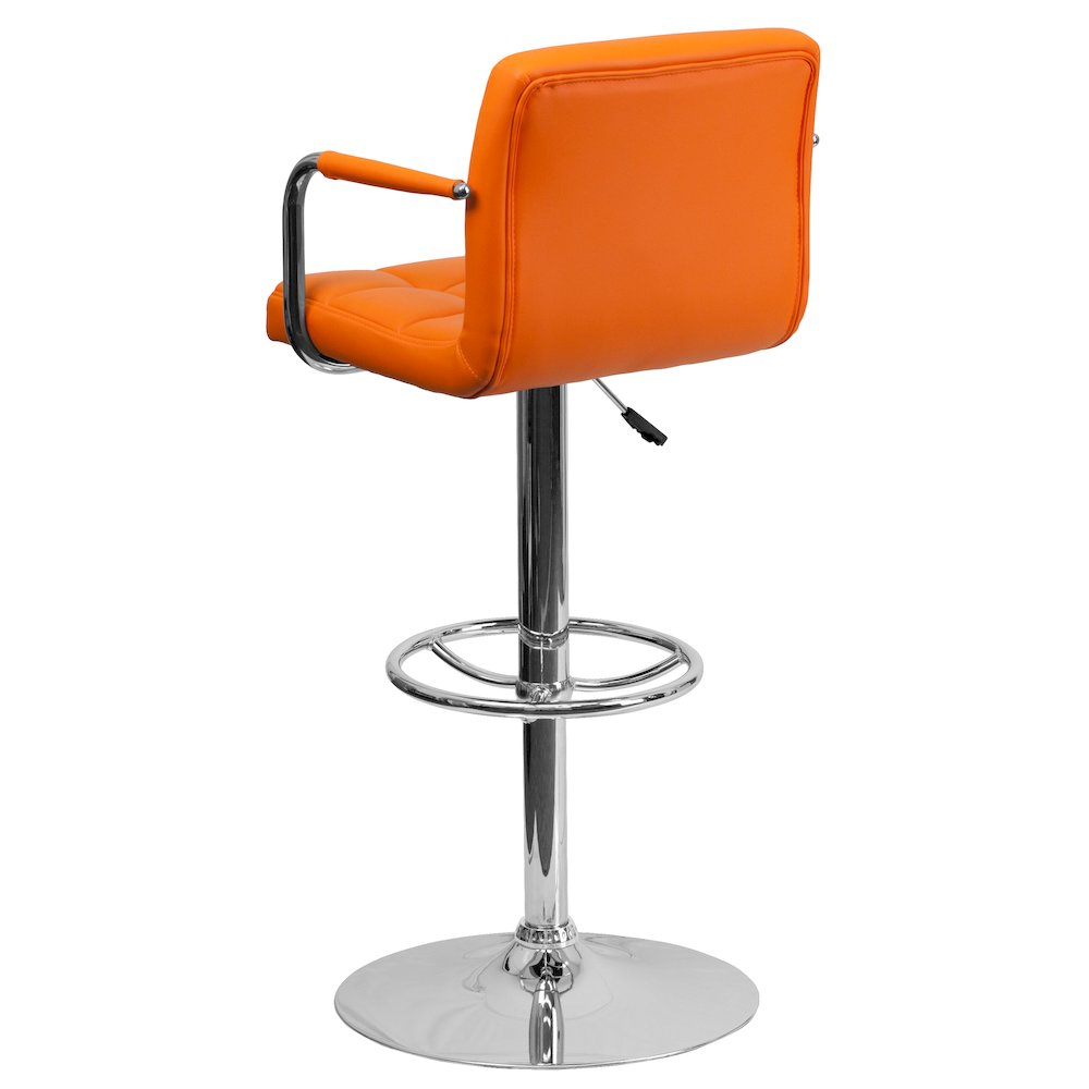 Orange Quilted Vinyl Adjustable Height Barstool with Arms and Chrome Base. Picture 7