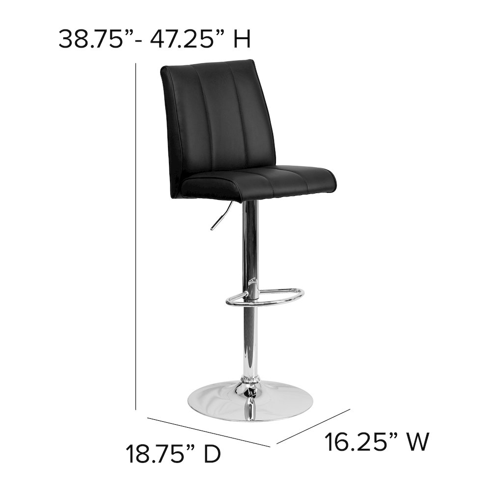 Button Tufted Gray Vinyl Adjustable Height Barstool with Chrome Base. Picture 6