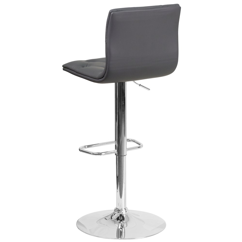 Button Tufted Gray Vinyl Adjustable Height Barstool with Chrome Base. Picture 7