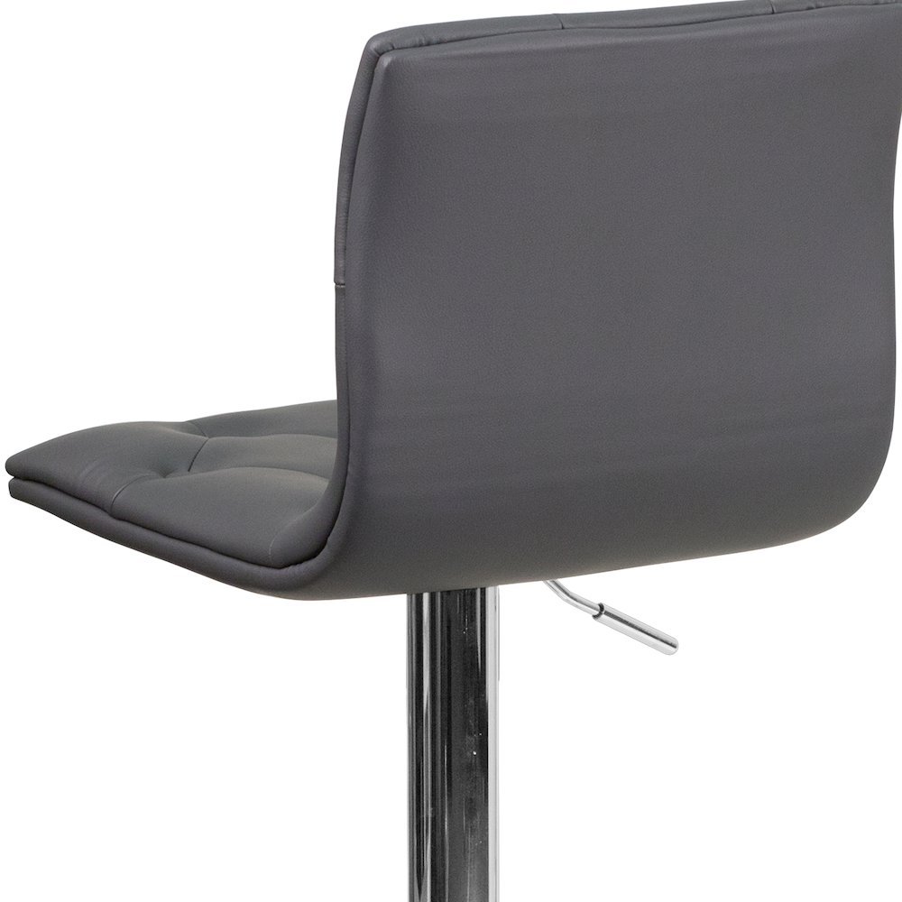 Button Tufted Gray Vinyl Adjustable Height Barstool with Chrome Base. Picture 11