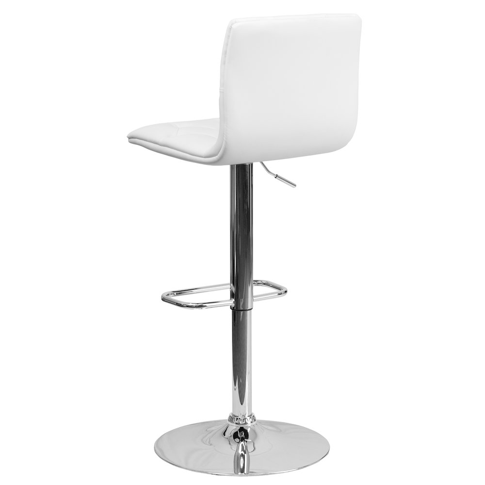 Button Tufted White Vinyl Adjustable Height Barstool with Chrome Base. Picture 7