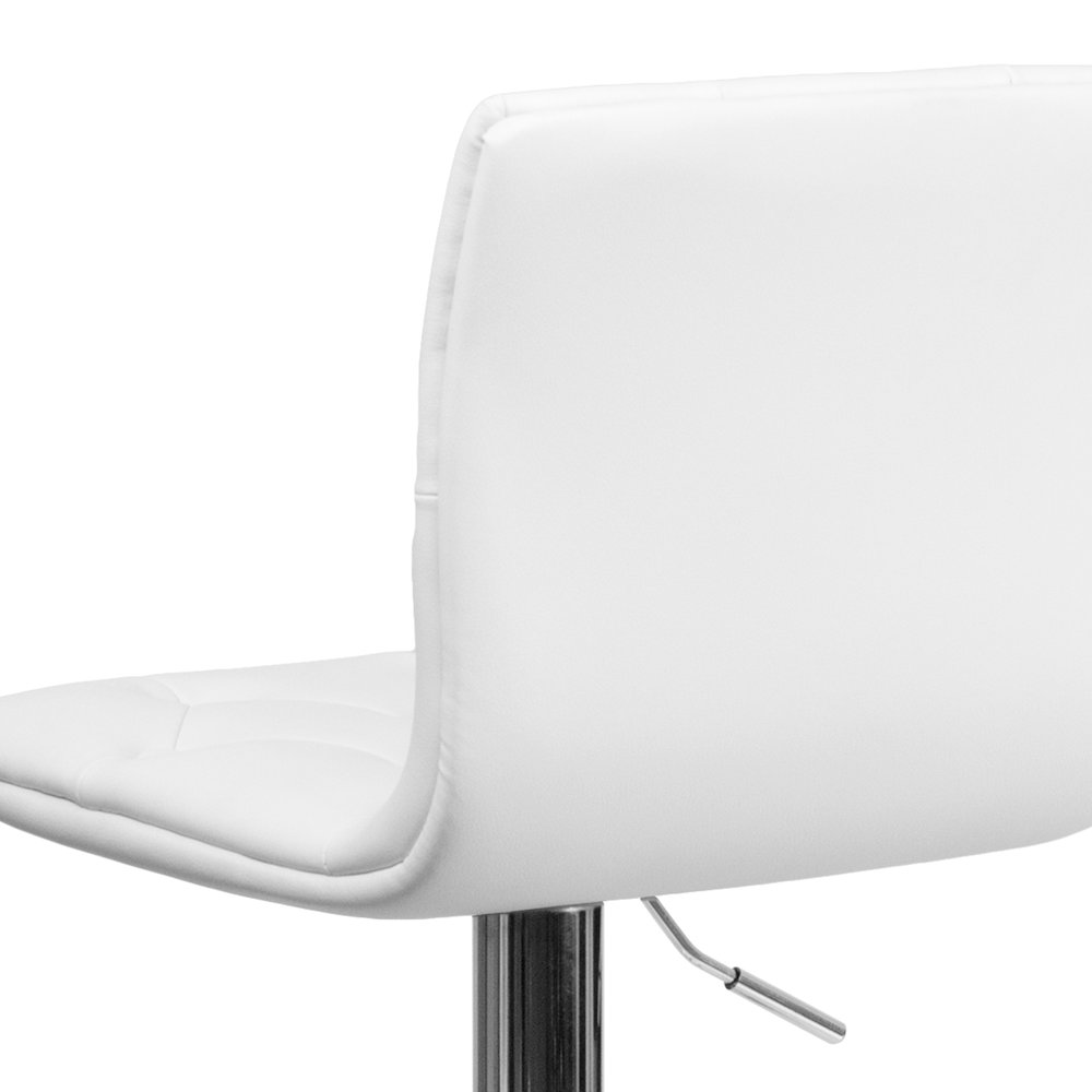 Button Tufted White Vinyl Adjustable Height Barstool with Chrome Base. Picture 11