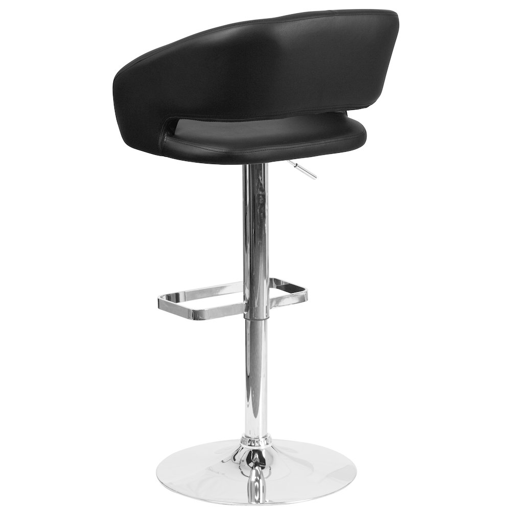 Contemporary Black Vinyl Adjustable Height Barstool with Rounded Mid-Back and Chrome Base. Picture 4