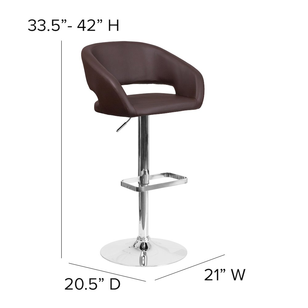 Brown Vinyl Adjustable Height Barstool with Rounded Mid-Back and Chrome Base. Picture 6