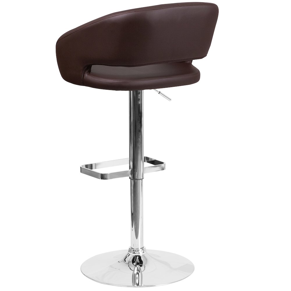 Brown Vinyl Adjustable Height Barstool with Rounded Mid-Back and Chrome Base. Picture 7