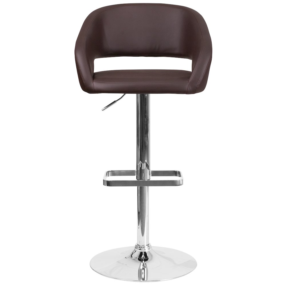 Brown Vinyl Adjustable Height Barstool with Rounded Mid-Back and Chrome Base. Picture 10