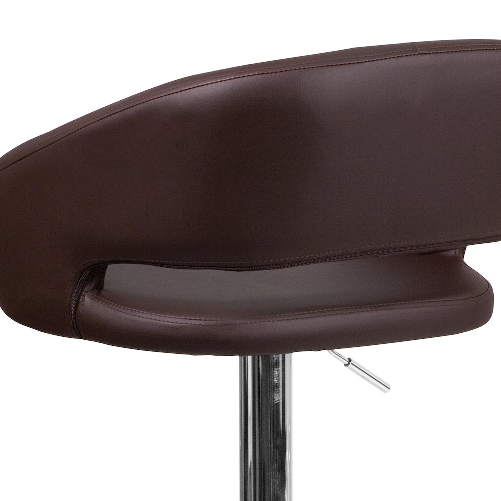 Brown Vinyl Adjustable Height Barstool with Rounded Mid-Back and Chrome Base. Picture 11