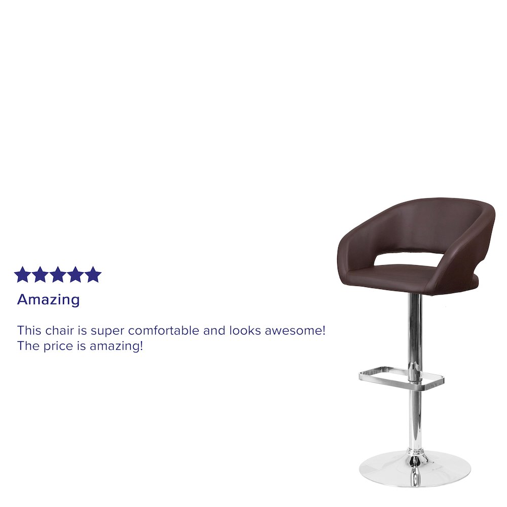 Brown Vinyl Adjustable Height Barstool with Rounded Mid-Back and Chrome Base. Picture 4