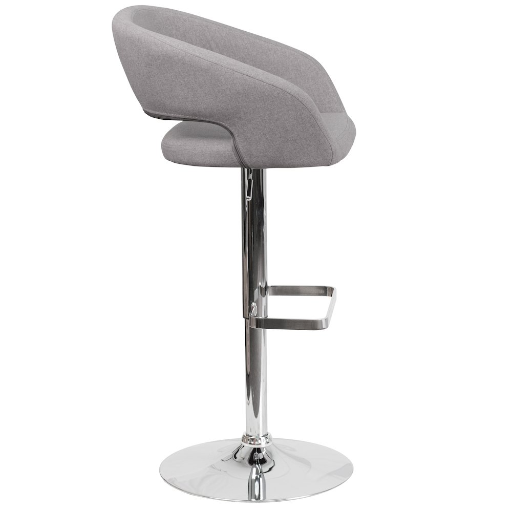 Gray Fabric Adjustable Height Barstool with Rounded Mid-Back and Chrome Base. Picture 9