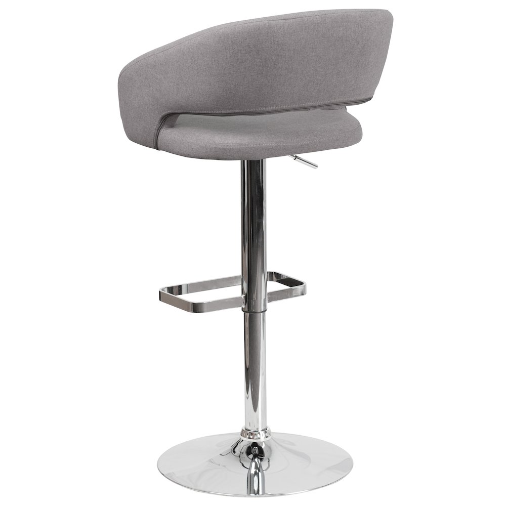 Gray Fabric Adjustable Height Barstool with Rounded Mid-Back and Chrome Base. Picture 7