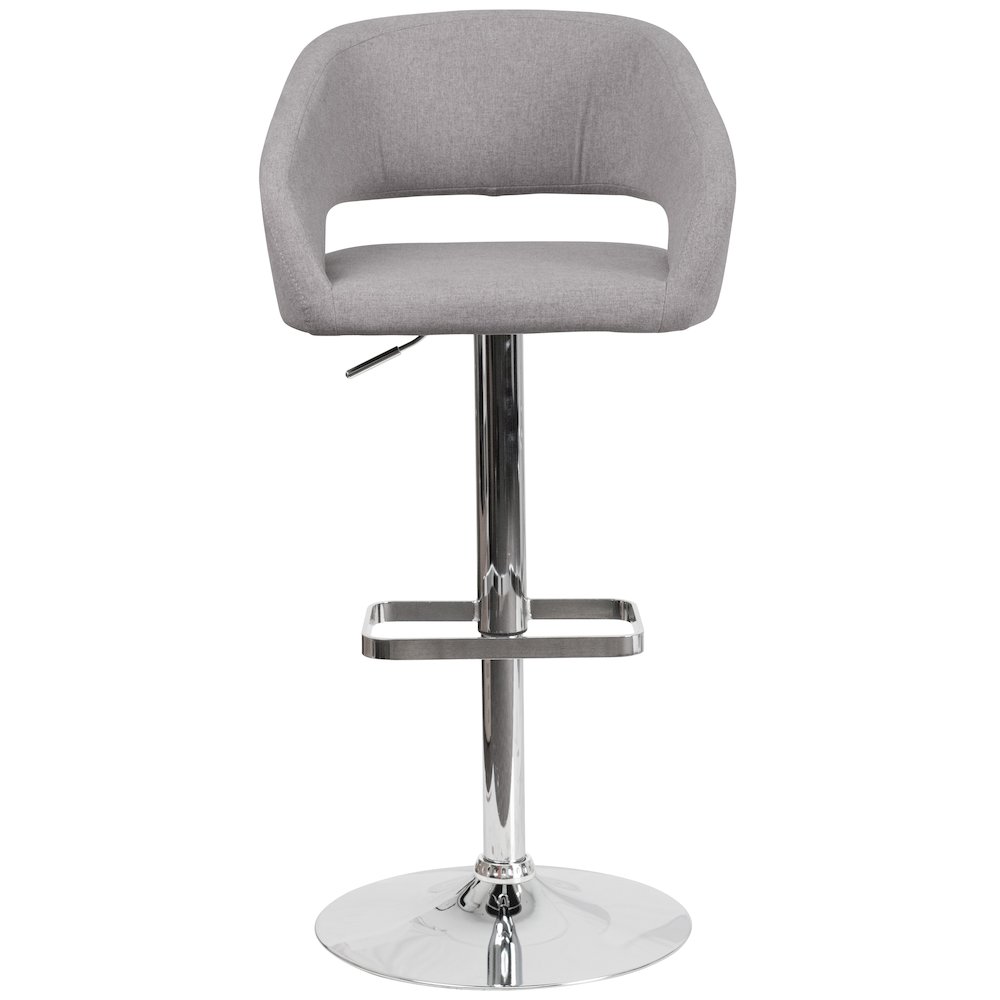 Gray Fabric Adjustable Height Barstool with Rounded Mid-Back and Chrome Base. Picture 10