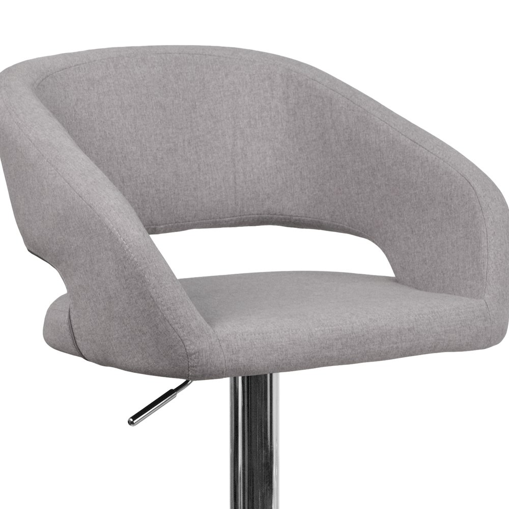 Gray Fabric Adjustable Height Barstool with Rounded Mid-Back and Chrome Base. Picture 11