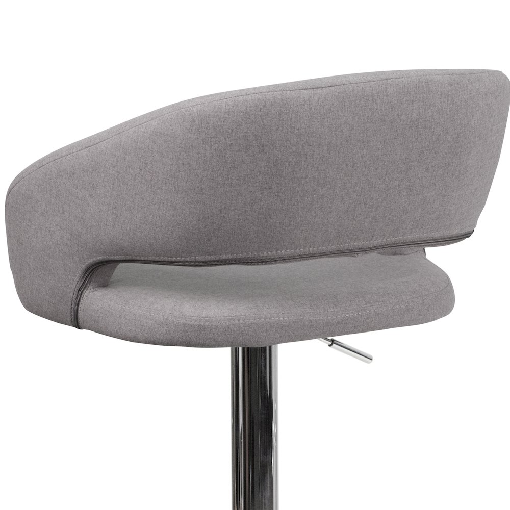 Gray Fabric Adjustable Height Barstool with Rounded Mid-Back and Chrome Base. Picture 8
