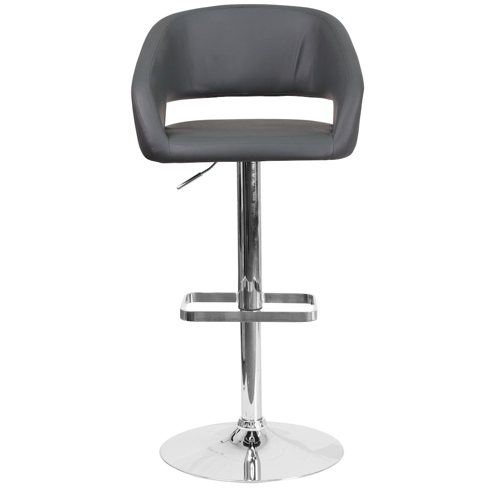 Contemporary Gray Vinyl Adjustable Height Barstool with Rounded Mid-Back and Chrome Base. Picture 5
