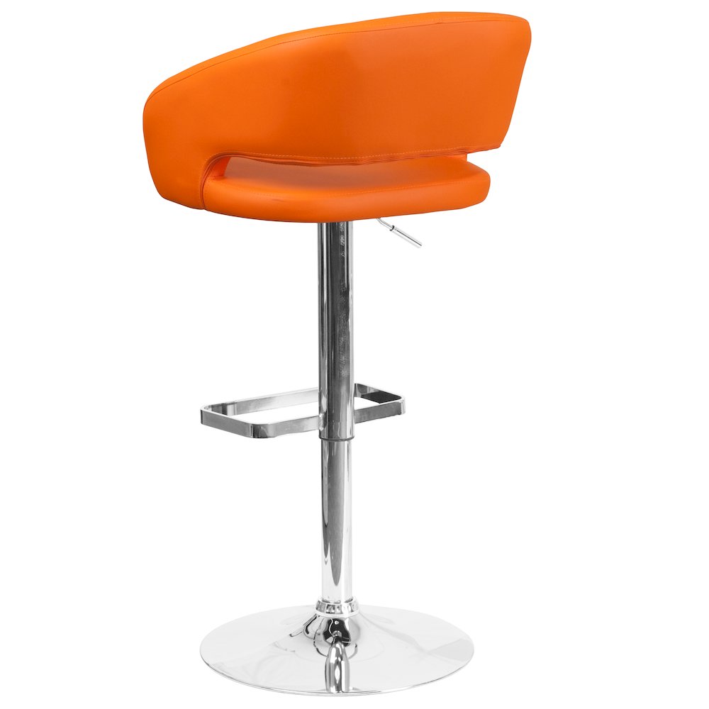 Orange Vinyl Adjustable Height Barstool with Rounded Mid-Back and Chrome Base. Picture 7