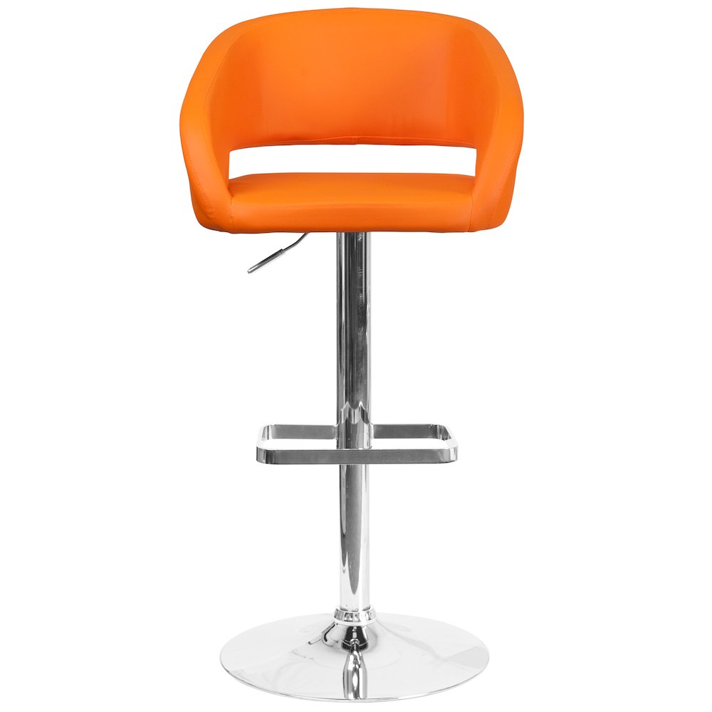 Orange Vinyl Adjustable Height Barstool with Rounded Mid-Back and Chrome Base. Picture 10
