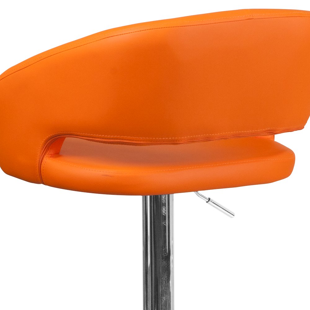 Orange Vinyl Adjustable Height Barstool with Rounded Mid-Back and Chrome Base. Picture 11
