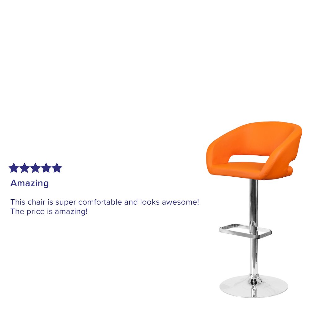 Orange Vinyl Adjustable Height Barstool with Rounded Mid-Back and Chrome Base. Picture 4