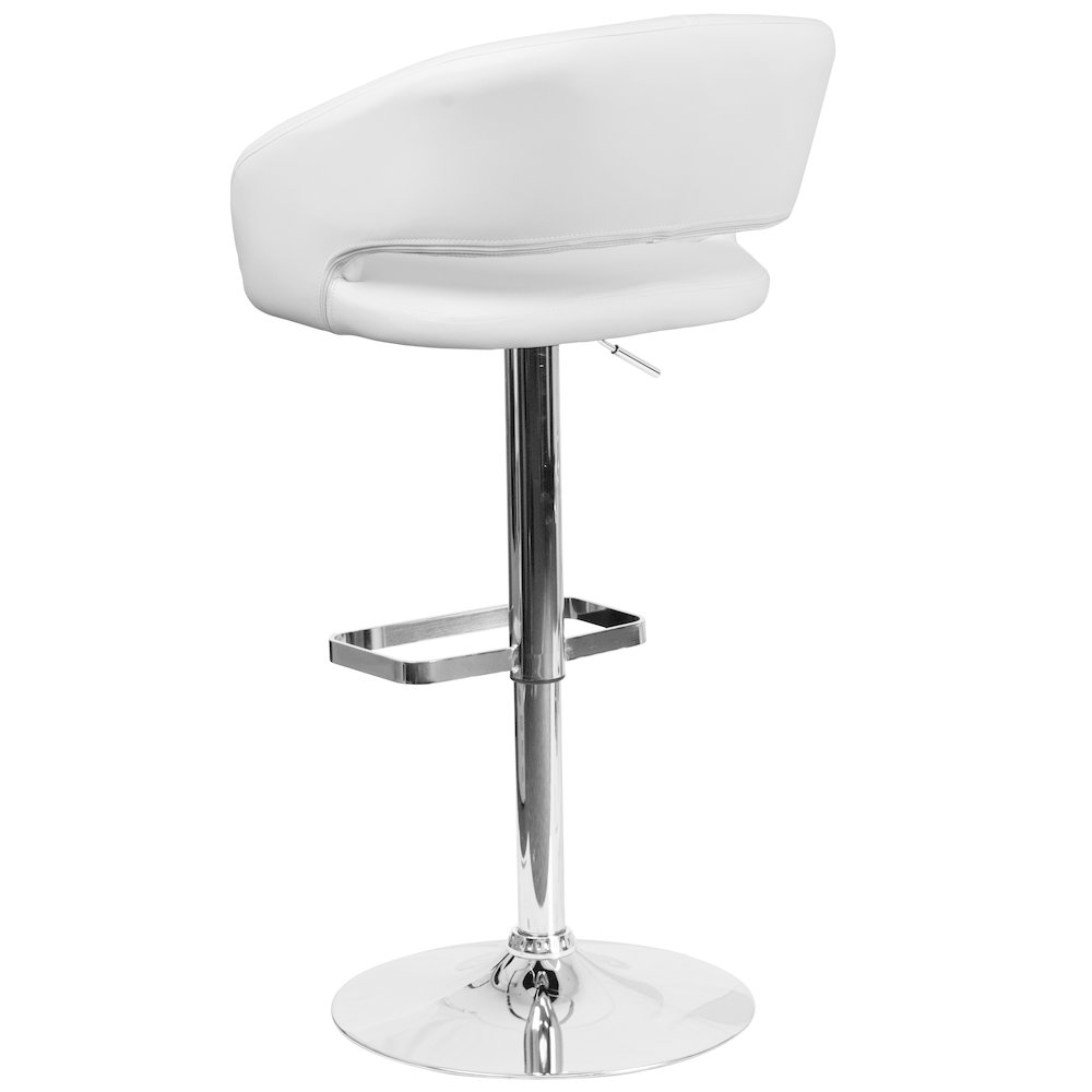 Contemporary White Vinyl Adjustable Height Barstool with Rounded Mid-Back and Chrome Base. Picture 4
