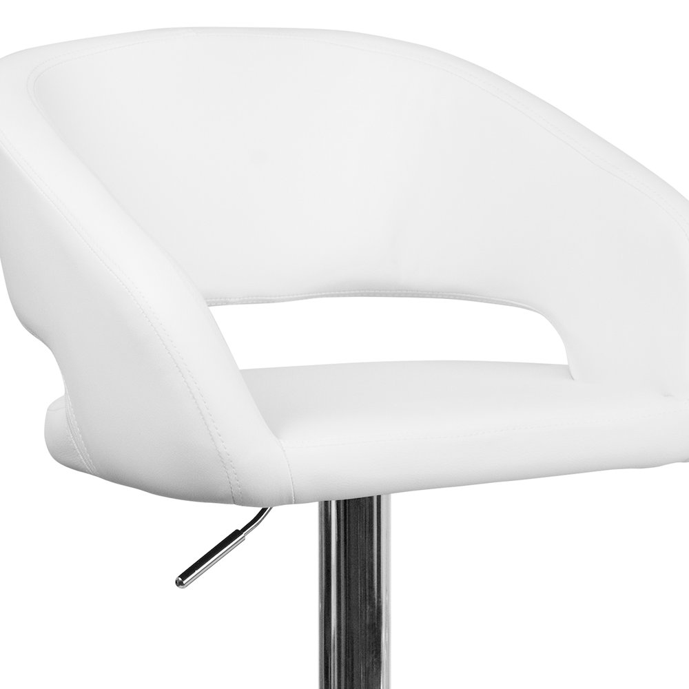 Contemporary White Vinyl Adjustable Height Barstool with Rounded Mid-Back and Chrome Base. Picture 7