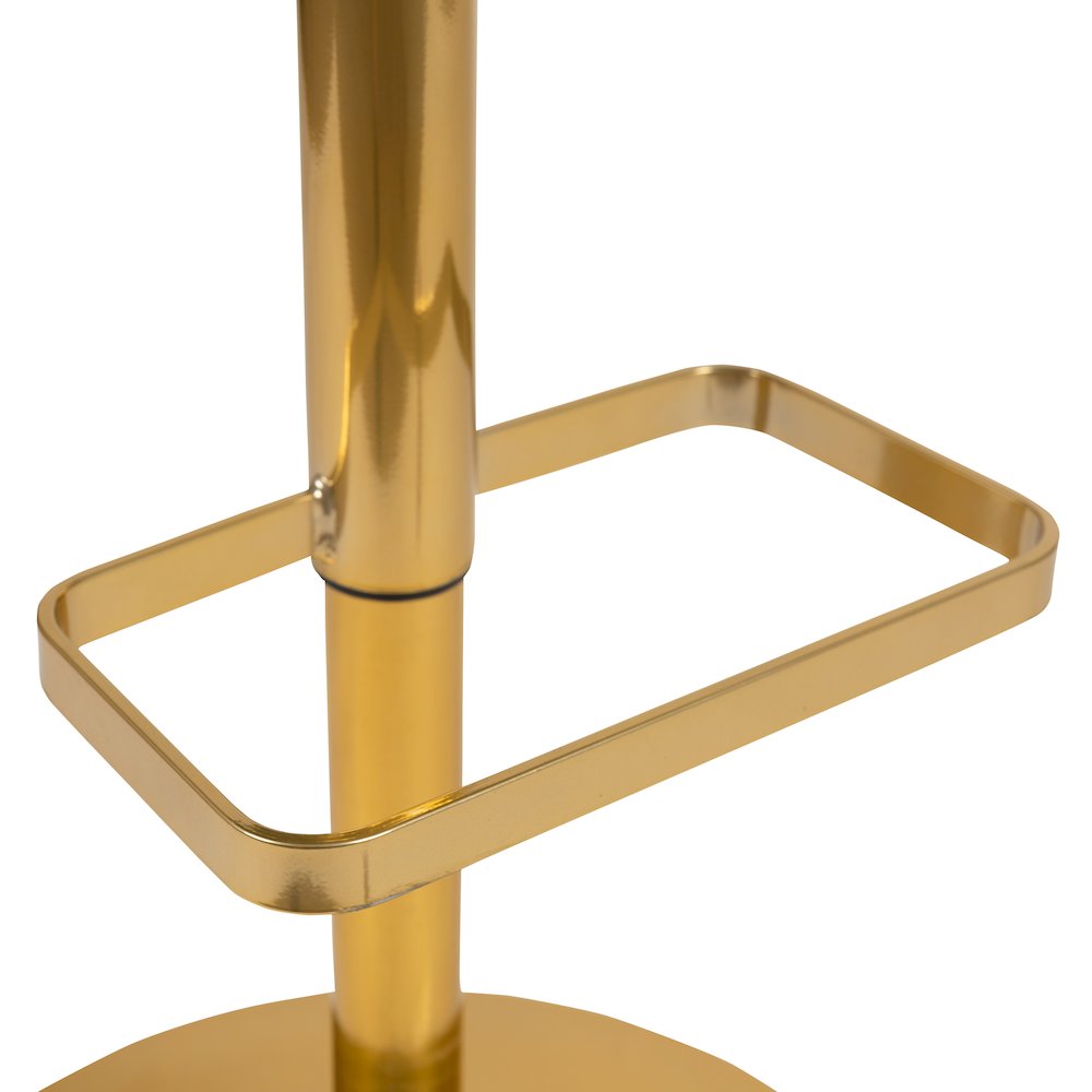 White Vinyl Adjustable Height Barstool with Rounded Mid-Back and Gold Base. Picture 7