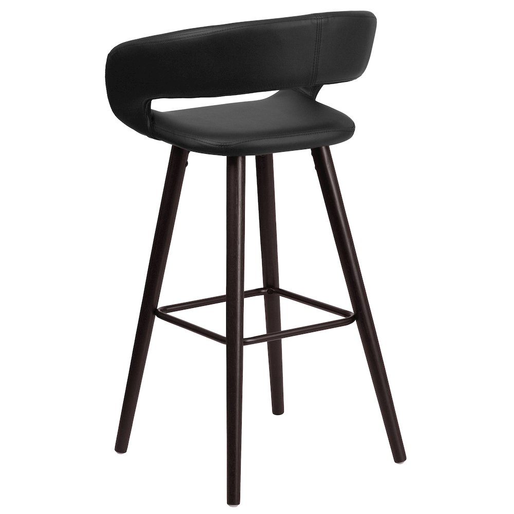 29'' High Contemporary Cappuccino Wood Barstool in Black Vinyl. Picture 7