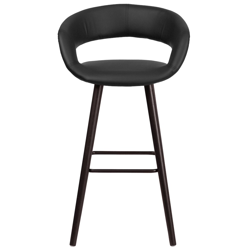 29'' High Contemporary Cappuccino Wood Barstool in Black Vinyl. Picture 10