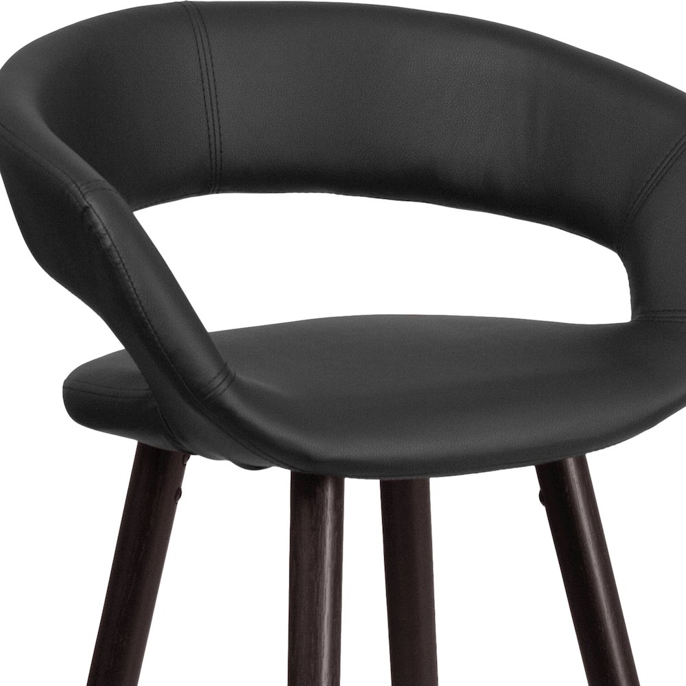 29'' High Contemporary Cappuccino Wood Barstool in Black Vinyl. Picture 11