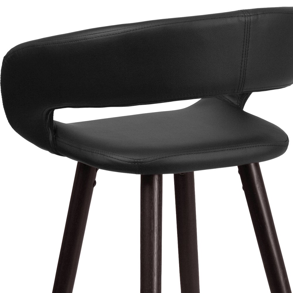 29'' High Contemporary Cappuccino Wood Barstool in Black Vinyl. Picture 8