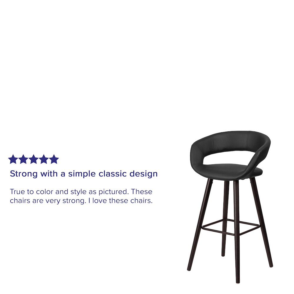 29'' High Contemporary Cappuccino Wood Barstool in Black Vinyl. Picture 4