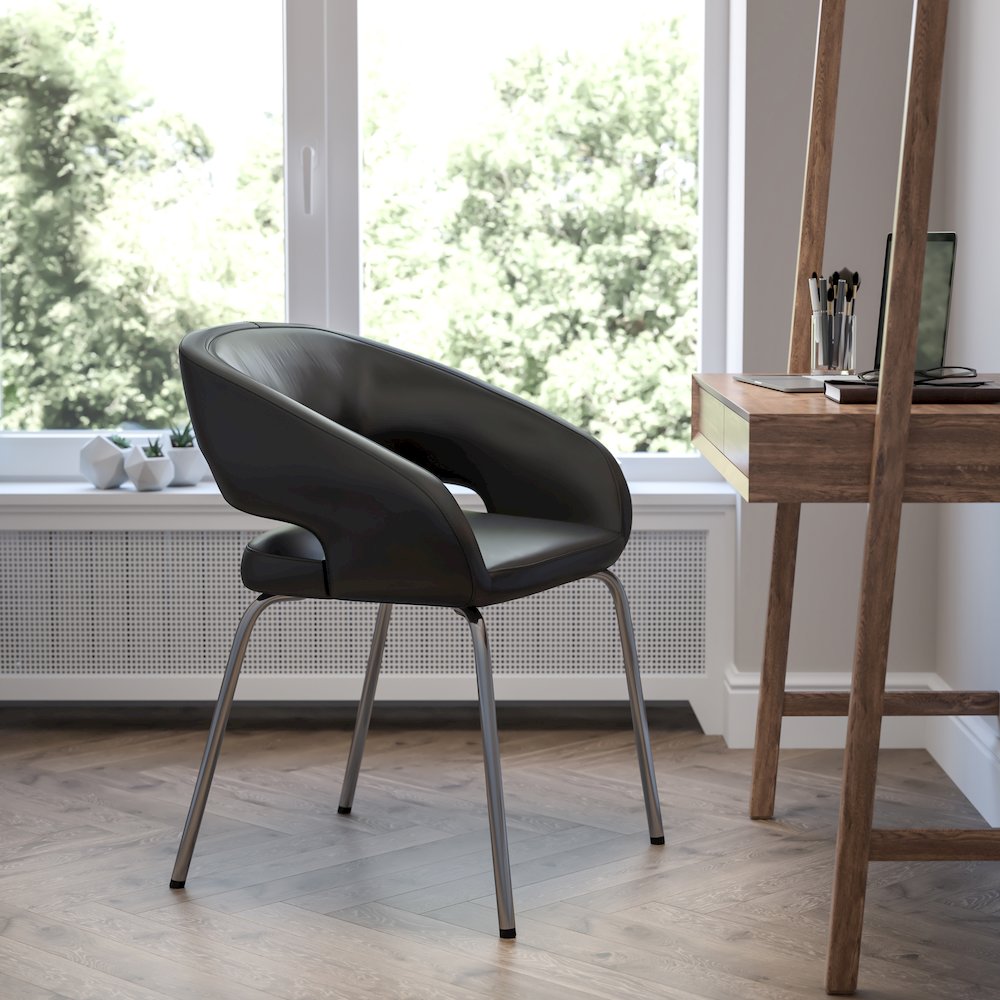 Contemporary Black LeatherSoft Side Reception Chair. Picture 2