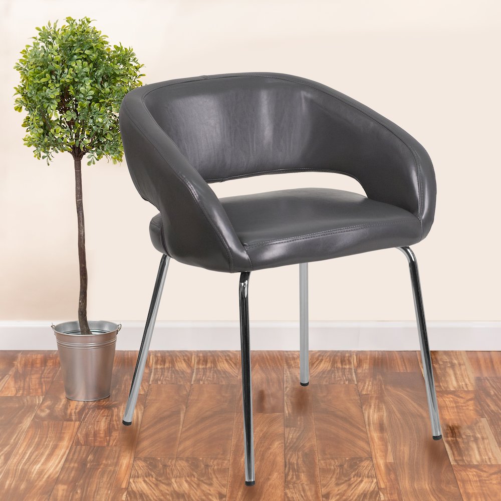 Contemporary Gray LeatherSoft Side Reception Chair. Picture 2
