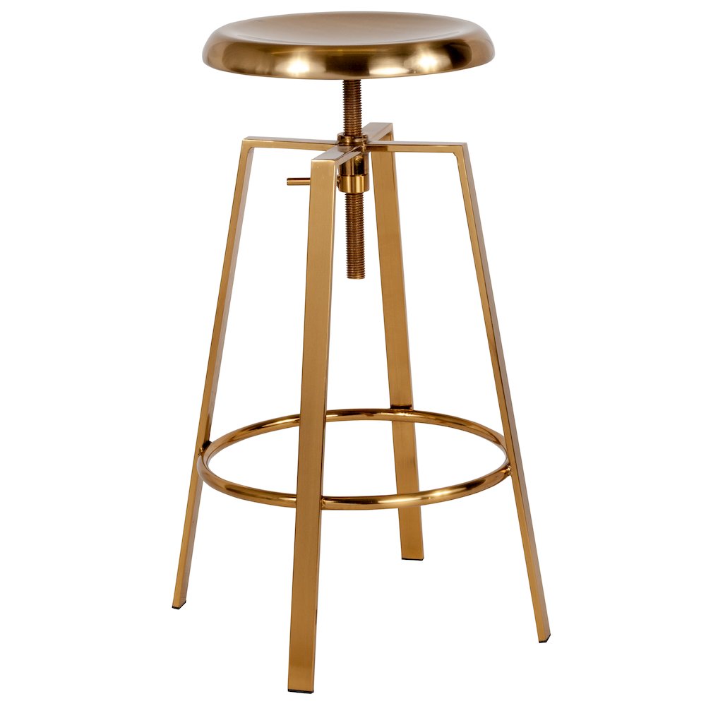 Industrial Style Barstool with Swivel Lift Adjustable Height Seat in Gold Finish. Picture 1