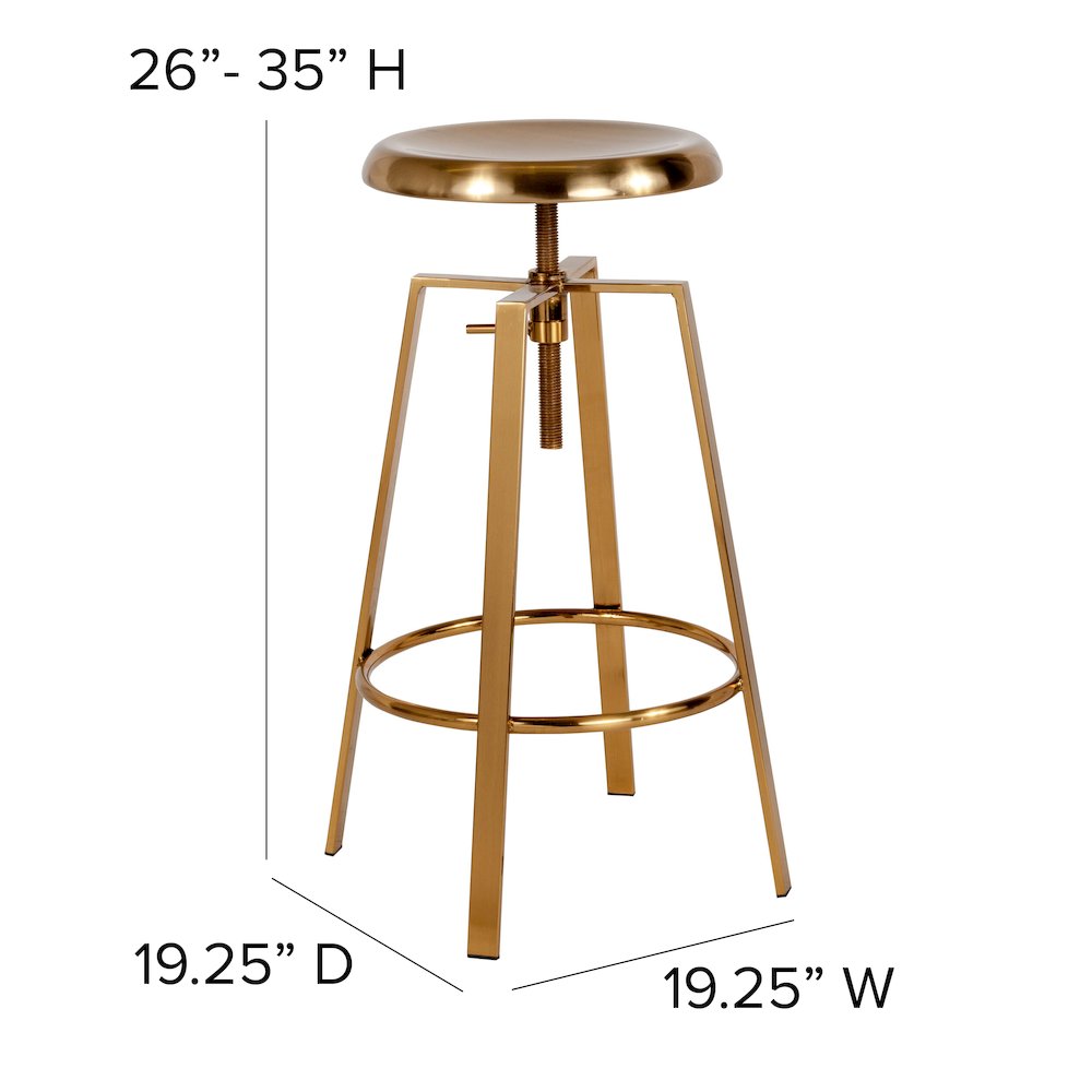 Industrial Style Barstool with Swivel Lift Adjustable Height Seat in Gold Finish. Picture 2