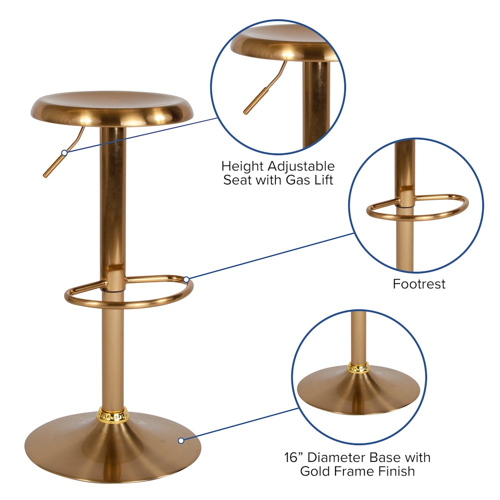 Adjustable Height Retro Barstool in Gold Finish. Picture 6