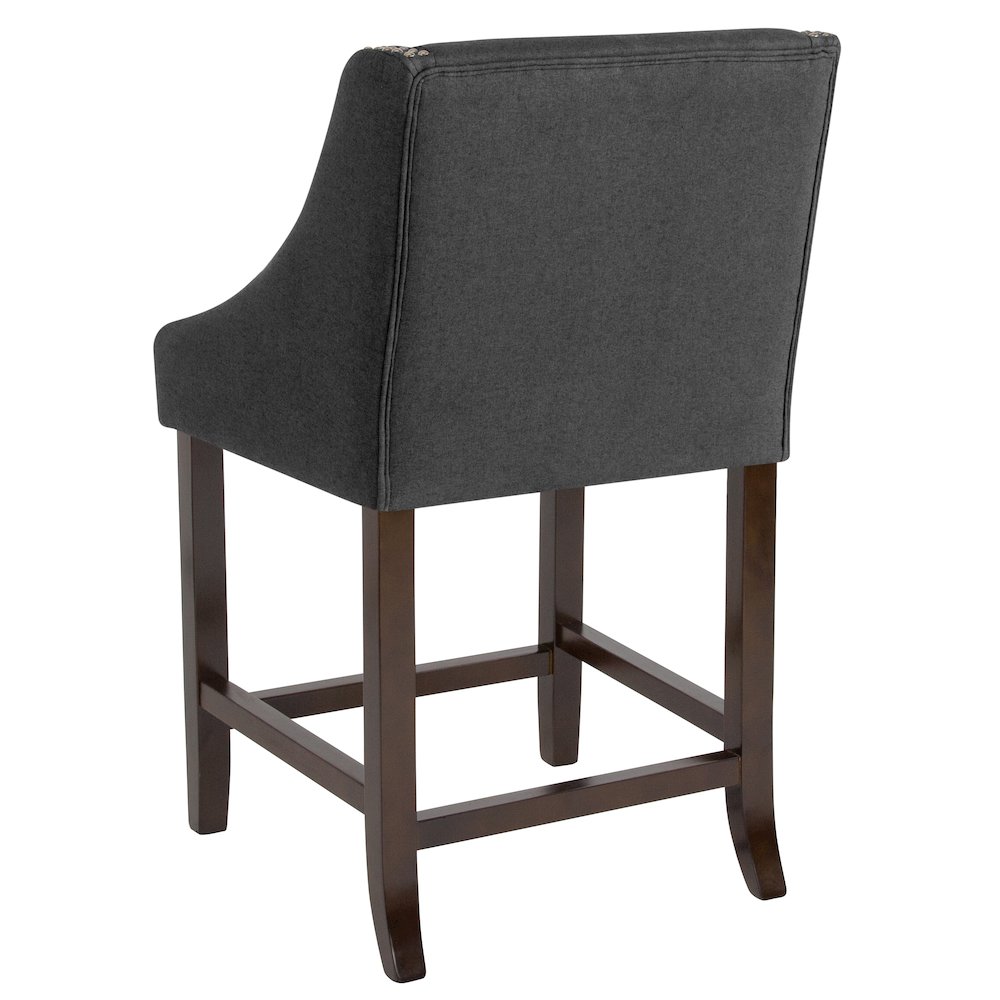24" High Walnut Counter Height Stool with Accent Nail Trim in Charcoal Fabric. Picture 7