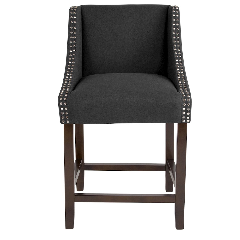 24" High Walnut Counter Height Stool with Accent Nail Trim in Charcoal Fabric. Picture 10
