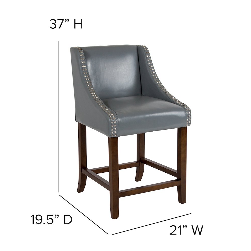 24" High Walnut Counter Height Stool with Nail Trim in Light Gray LeatherSoft. Picture 6