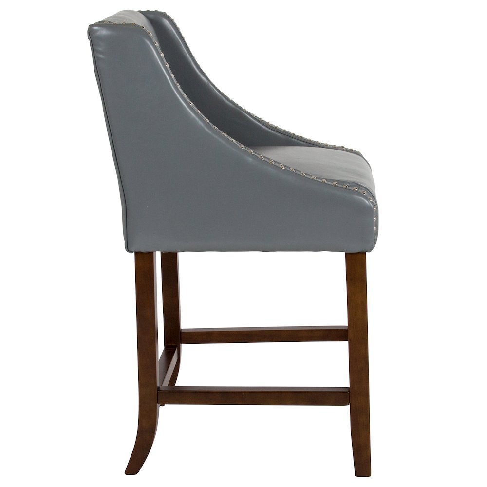 24" High Walnut Counter Height Stool with Nail Trim in Light Gray LeatherSoft. Picture 9