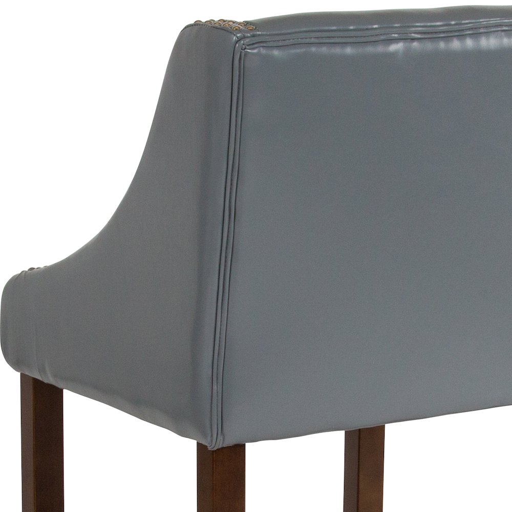 24" High Walnut Counter Height Stool with Nail Trim in Light Gray LeatherSoft. Picture 11