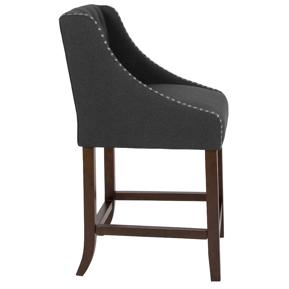 24" High Tufted Walnut Counter Height Stool in Charcoal Fabric. Picture 9